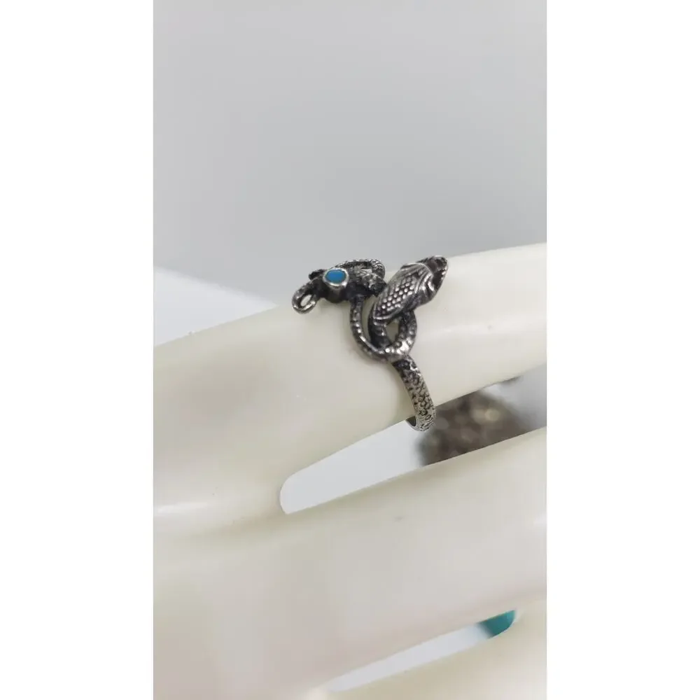 VTG Snake Ring With Turquoise 925 Sterling Silver Coiled Detailed Native 7.75